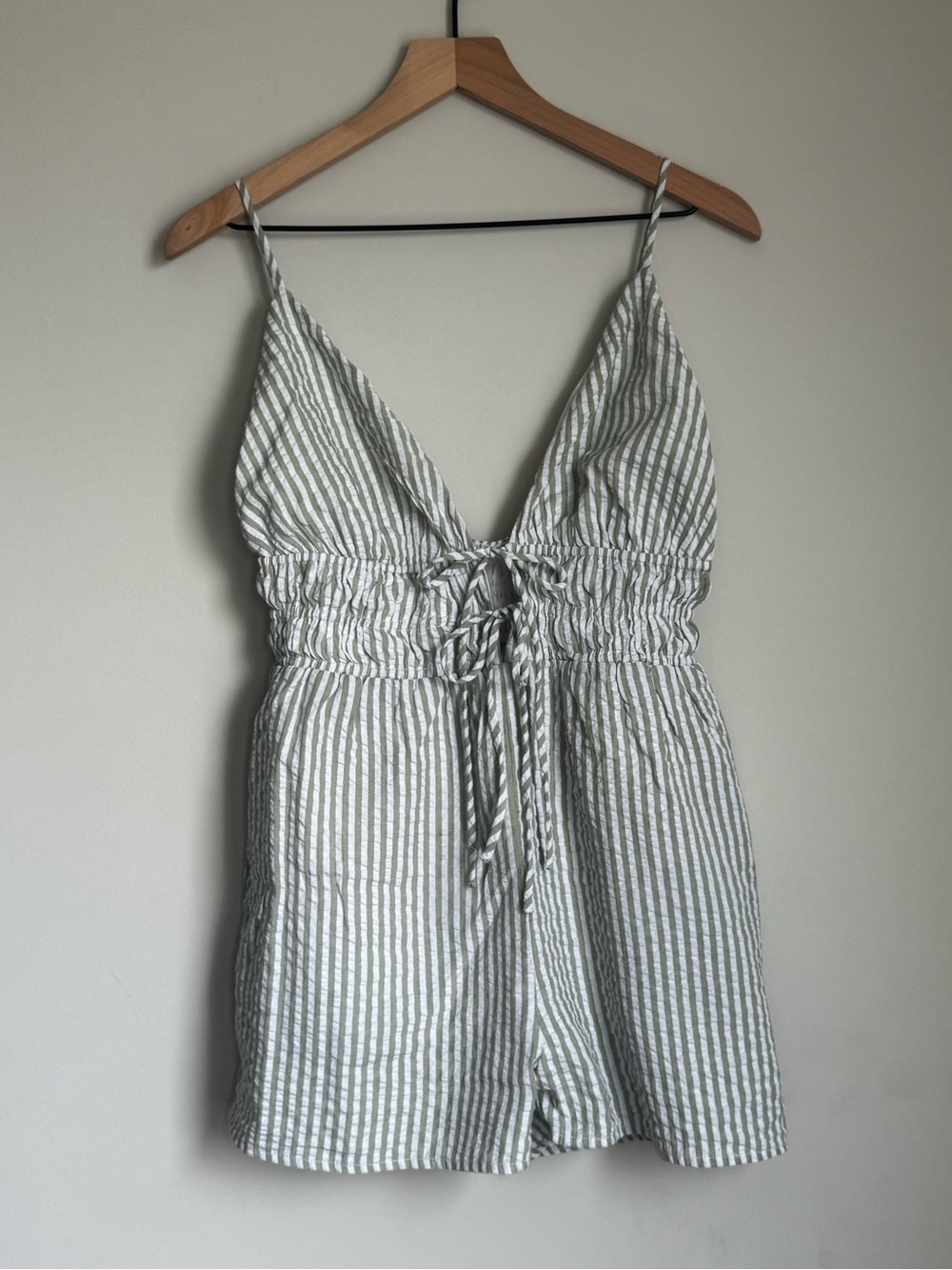 ILLA ILLA Green and White Striped Tie-Front Romper
